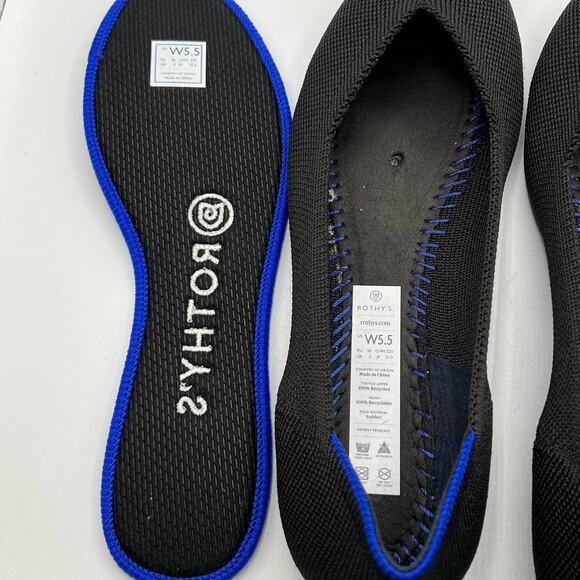Rothys Womens 5.5 Ballet Flat Slip On Shoes Black Knit Round Toe Insoles New - Picture 11 of 16